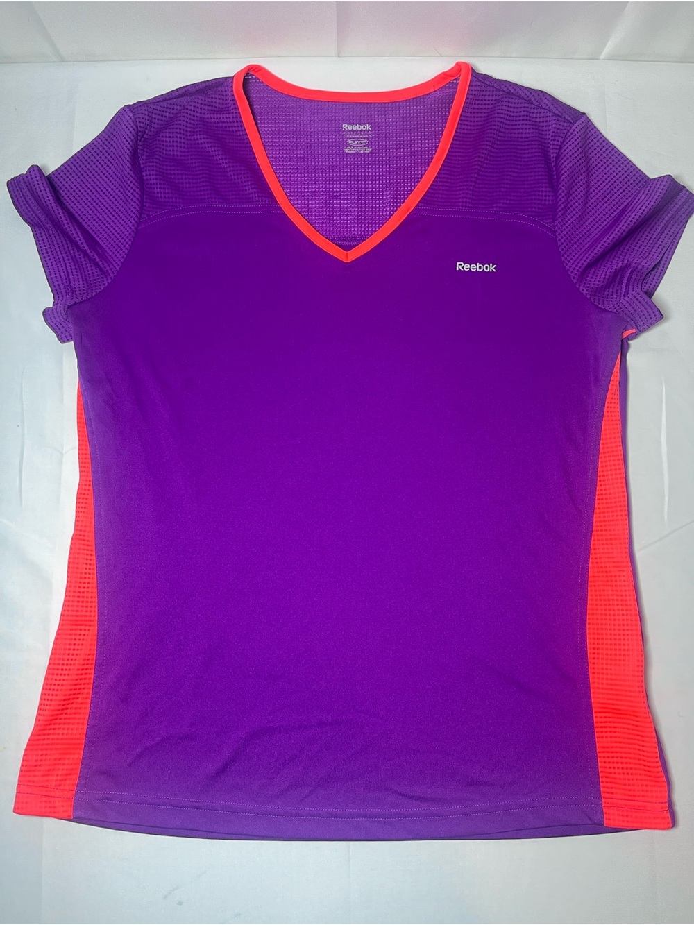 Reebok Purple Short-Sleeve V-Neck Active Tee with Pink Trim
